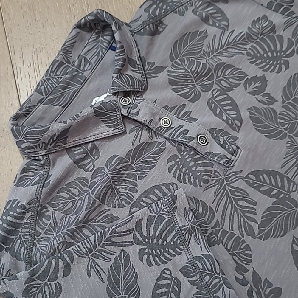 Tommy Bahama Shirt Men's sz L Charcoal Grey Palm Leaf 1/4 Button Polo Golf Shirt